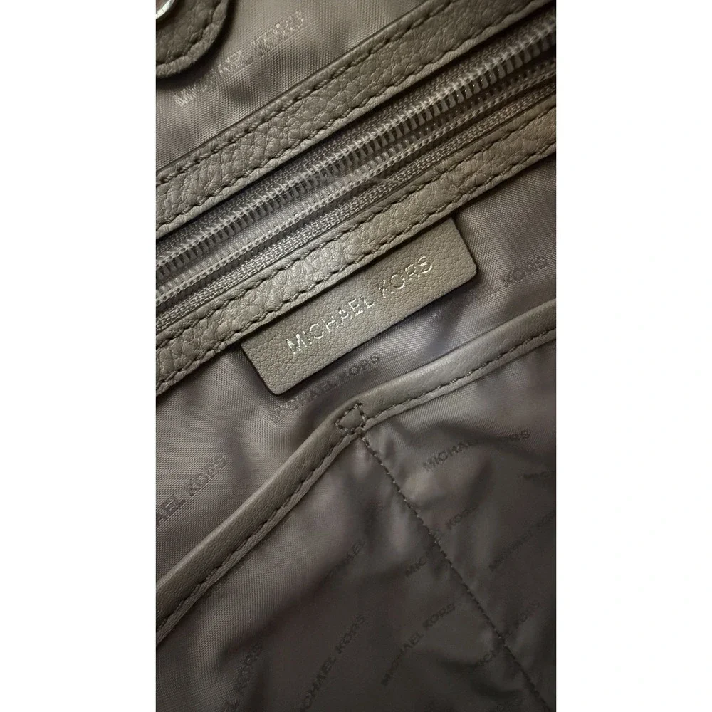 Michael Kors Shoulder Bag Purse Raven Stone Grey Pebbled Genuine Leather Large